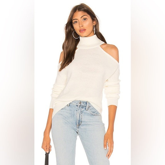 Lovers + Friends Ivory Tan Wool Blend Turtleneck Cold Shoulder Sweater Sz S - Picture 1 of 9